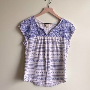 Lucky Brand Embroidered Boho Cap Sleeve Blouse
